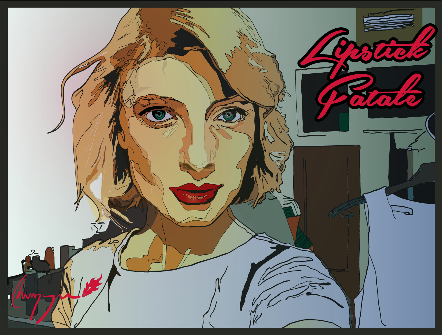 A vector illustration of a lady wearing bright red lipstick